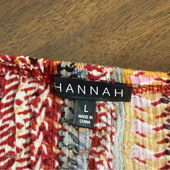 Hannah Boho Ruffle Peasant Blouse Multicolor Stripe Crochet Trim L - Picture 5 of 7